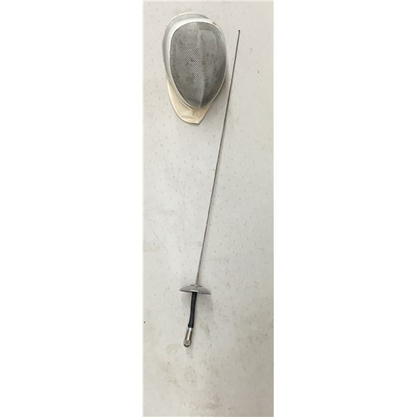 PBT Fencing Epee and Mask with Red Paul Guard, Inscribed Interior