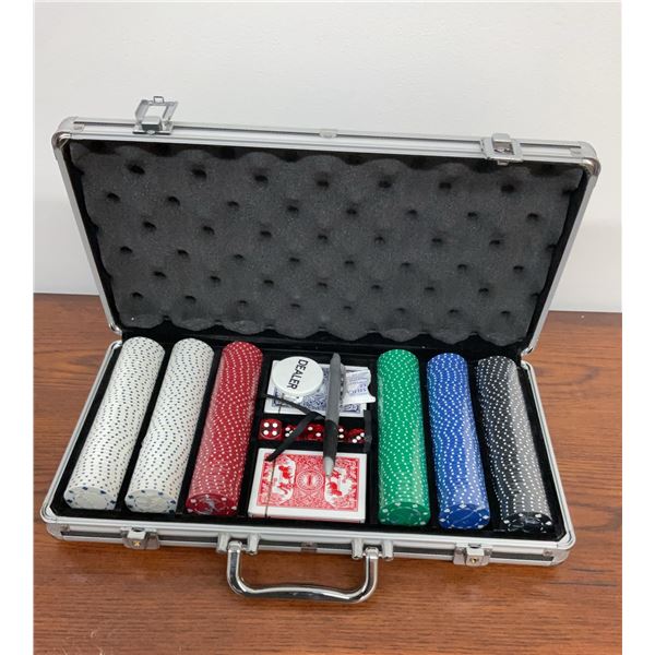Poker Chip Set with Cards, Dice, and Heavy Duty Locking Metal Carrying Case