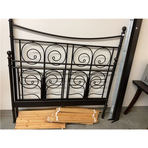 Metal Headboard and Footboard with Scroll Design, 54" Wide, With Slats and Side Rails