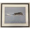Image 1 : Framed Wildlife Art Print: Cougar Chasing Hare on Snow, 23 x 27”