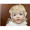 Image 1 : Porcelain Character Baby Doll with Blue Eyes in Long White Christening Gown and Lace Bonnet