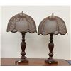 Image 1 : Table Lamps with Wood Bases and Woven Mesh Shades, Inline Power Cord Switches