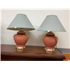 Image 1 : Matching Ceramic Table Lamps with Brass Bases and Light Grey Fabric Shades