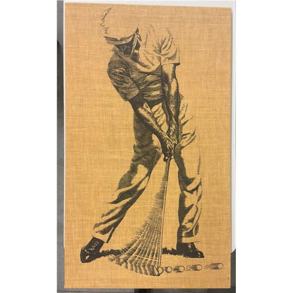 Vintage Screenprinted Golfer Wall Art on Linen/Burlap Canvas