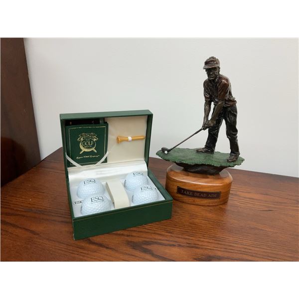 Don Toney Signed Golf Statue and ESQ Golf Watch Gift Box (Golf Balls, Tee, Accessories)