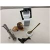 Image 1 : Golfer's Den Lot - 1 Brass Golf Club on Marble, 6 Golf Club Cocktail Picks with Cart, Clock and More
