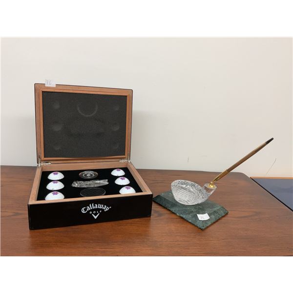 Callaway Golf 20th Anniversary Gift Box and Glass Golf Club Pen Holder with Marble Base