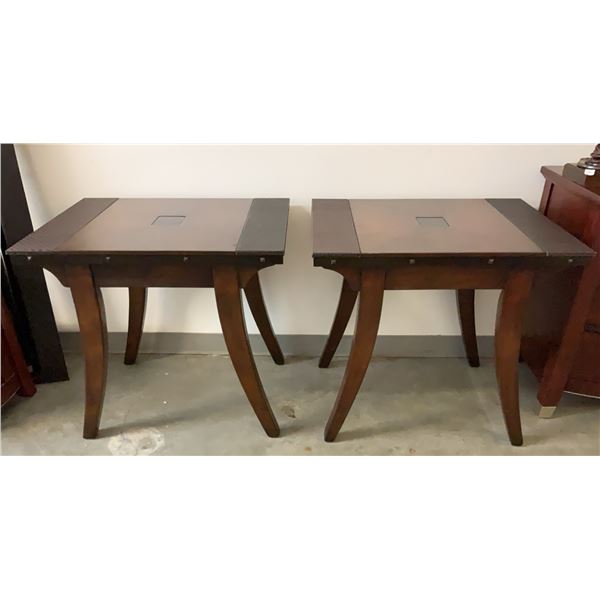 3 Wood Tables with Faux Woven Leather Accents and Central Black Insets