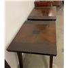Image 2 : 3 Wood Tables with Faux Woven Leather Accents and Central Black Insets