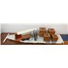 Image 1 : Matching Carved Wooden Storage Boxes with Ironing Board, Sleeve Board, and Black+Decker Iron