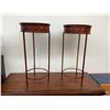 Image 1 : Elevate Your Greenery - 2 Round Metal and Wood Plant Stands, Mahogany-Tone Finish
