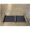 Image 3 : Lightweight Portable Folding Cot with Blue and White Striped Cushion and Metal Frame