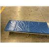 Image 5 : Lightweight Portable Folding Cot with Blue and White Striped Cushion and Metal Frame