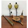 Image 1 : Mid-Century 2 Amber Glass Wall Oil Lamps with Galleon Bellows, Ship Brush Set and Brass Spyglass