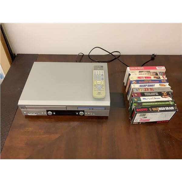 JVC HR-XVC1U DVD VHS Combo Recorder with Remote and VHS Tapes, Powers Up