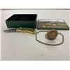 Image 2 : Whitetail Deer Keepsake Collection - 2 Wildlife Art Knives, 1 Stag Pocket Watch, 1 Tin, 1 Oak Box