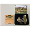 Image 5 : Whitetail Deer Keepsake Collection - 2 Wildlife Art Knives, 1 Stag Pocket Watch, 1 Tin, 1 Oak Box