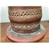 Image 14 : Wood Candle Holder with Bee Candle, Medalta Potteries Crock, and Carved Pottery Lantern