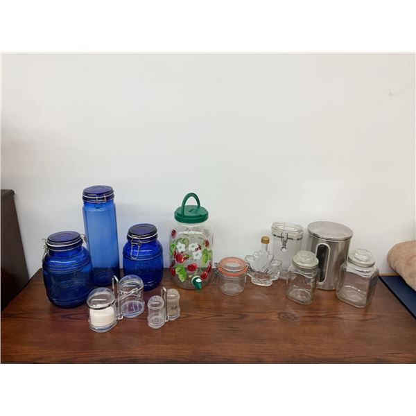 Glass Storage Jars, Dispenser, Maple Bottle, and Additional Unpictured Glassware