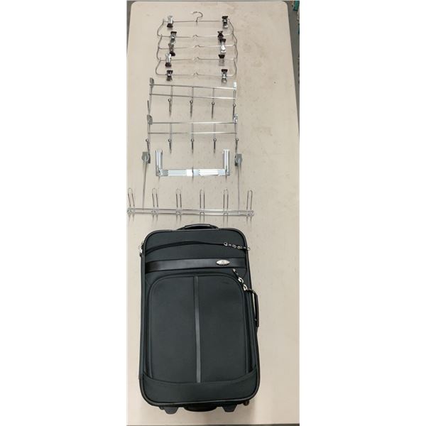 Olympia Rolling Carry-On Suitcase with 6 Assorted Metal Multi-Tier Pants Hangers