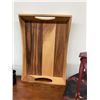 Image 1 : Wooden Serving Tray, Impala II Hand Bag, Homedics Lumbar Cushion, Assorted Household Items