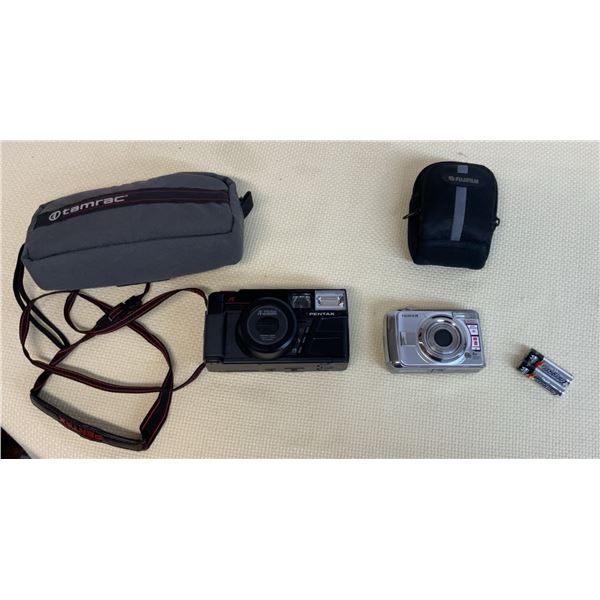 Pentax IQZoom 35mm Film Camera, Fujifilm FinePix A820 Digital Camera, Cases and Batteries