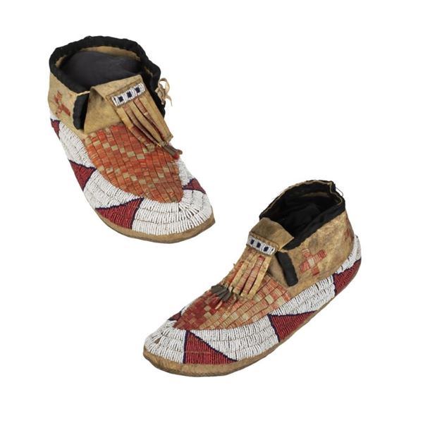 c. 1870 Sioux Pictorial Quilled & Beaded Moccasins
