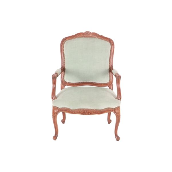 Louis XV Style Carved Walnut Fauteuil Arm Chair