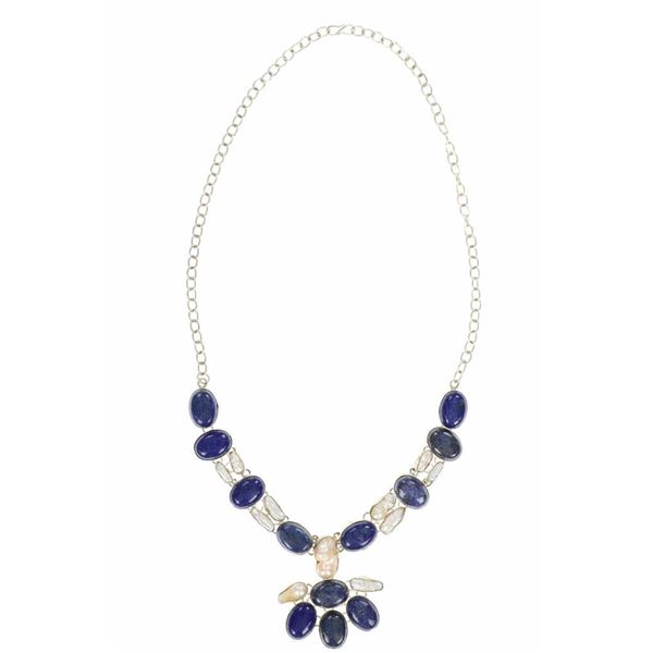Southwest Sterling Lapis Lazuli Pearl Necklace