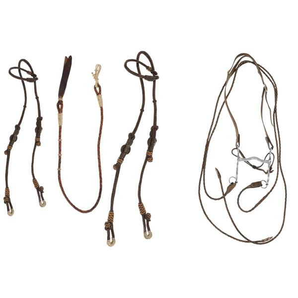 Ca. 1970's Braided Rope Bridle, Romal Tack Set