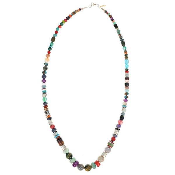Navajo Singer Sterling 14k Barrel Bead Necklace