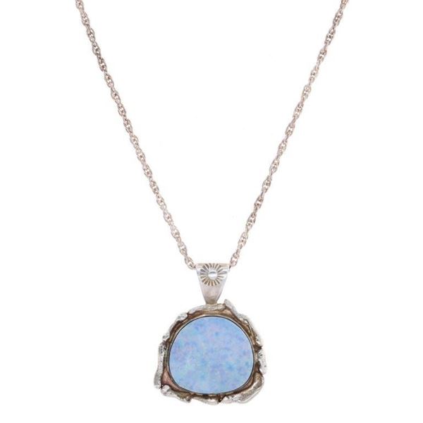 Navajo S. Begay Sterling Silver Blue Opal Necklace