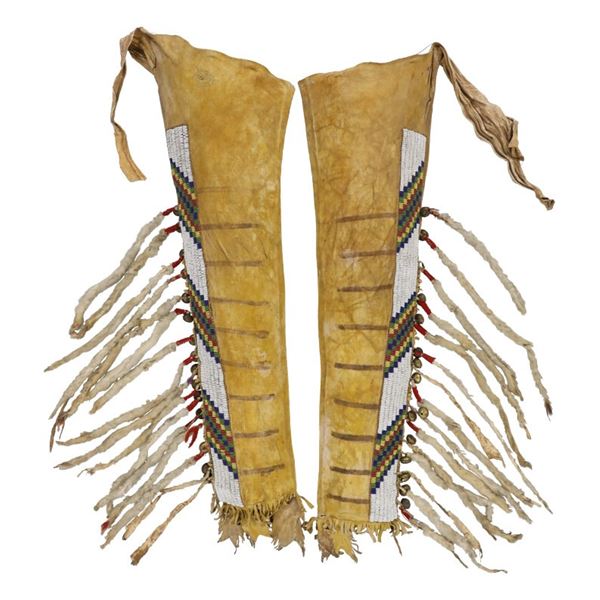 RARE Blackfeet Buffalo Hide Beaded Leggings c.1870