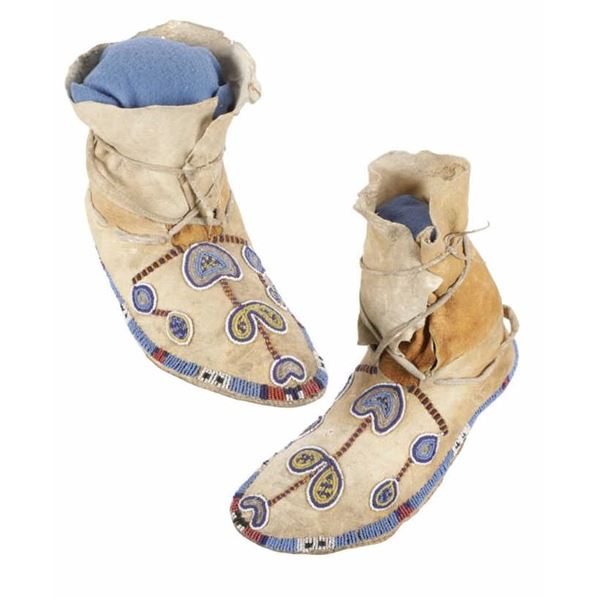 c.1870 Blackfeet High Top Beaded Buffalo Moccasins