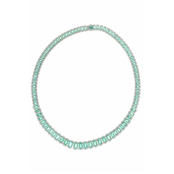 Designer 45.31 cts. Emerald & VS2 Diamond Necklace