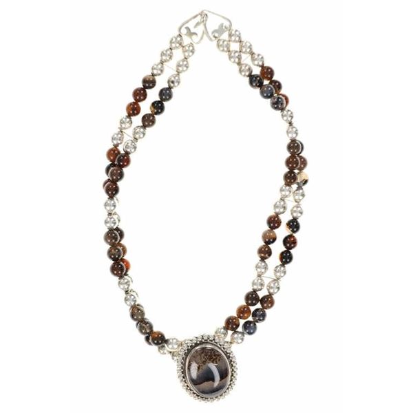 Navajo Sterling Silver Montana Agate Necklace