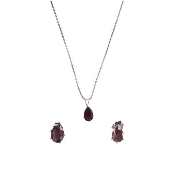 Vintage Sterling Silver Garnet Necklace & Earrings