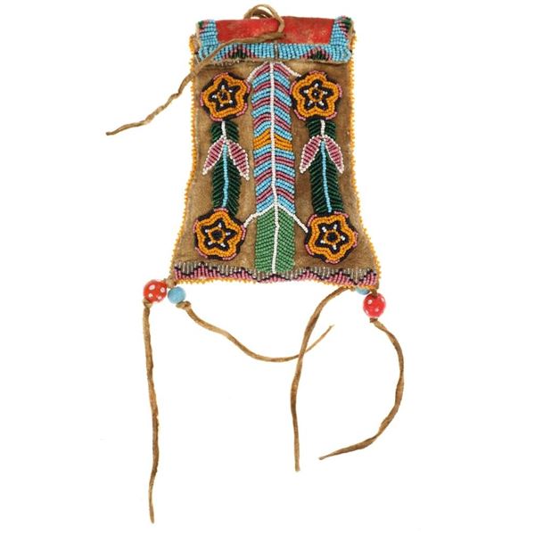 19th C. Chiricahua Apache Beaded Strike-A-Lite Bag