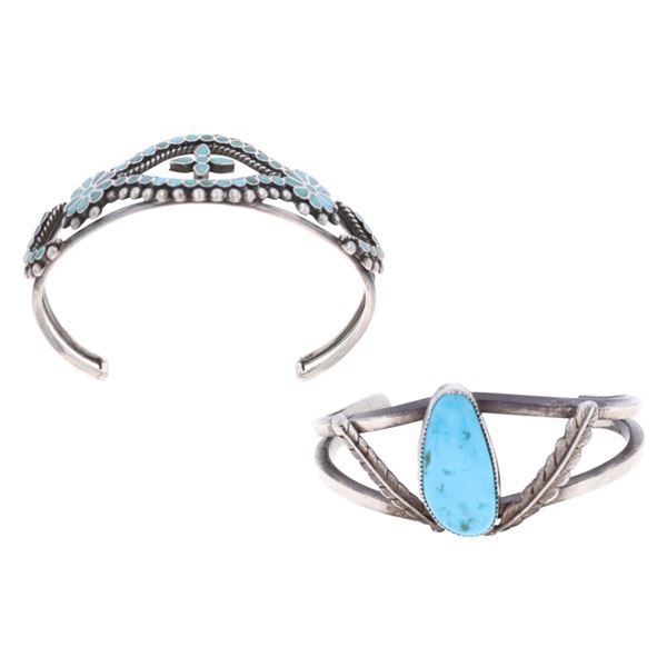 Navajo Sterling Silver & Turquoise Bracelet Pair