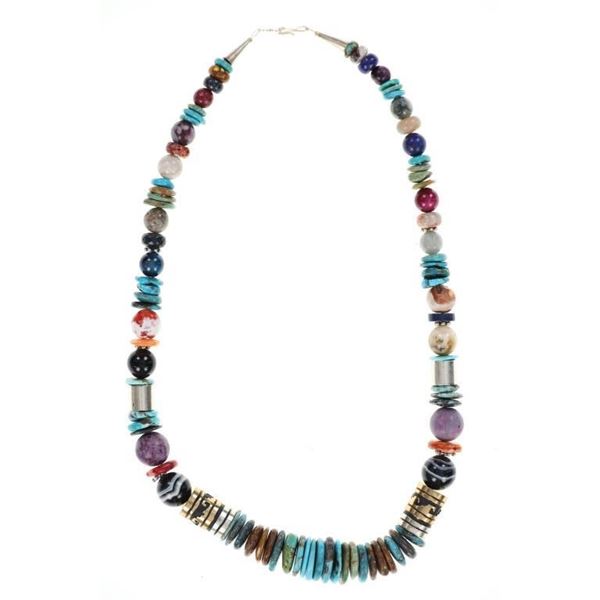 Navajo Singer Sterling 14k Barrel Bead Necklace