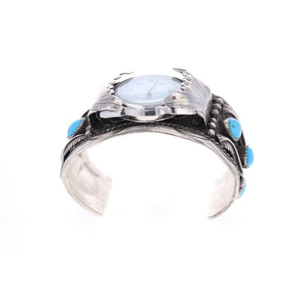 Navajo HEAVY Sterling Silver Turquoise Watchband
