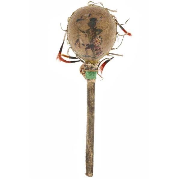 19th C. Plains Buffalo Scrotum Pictorial Rattle