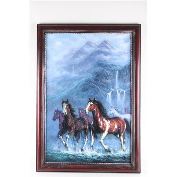 COMISSIONED Dae Cho "Horses in Waterfall" Painting