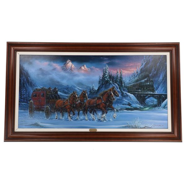 Original Dae Cho Stagecoach vs Train Oil Painting
