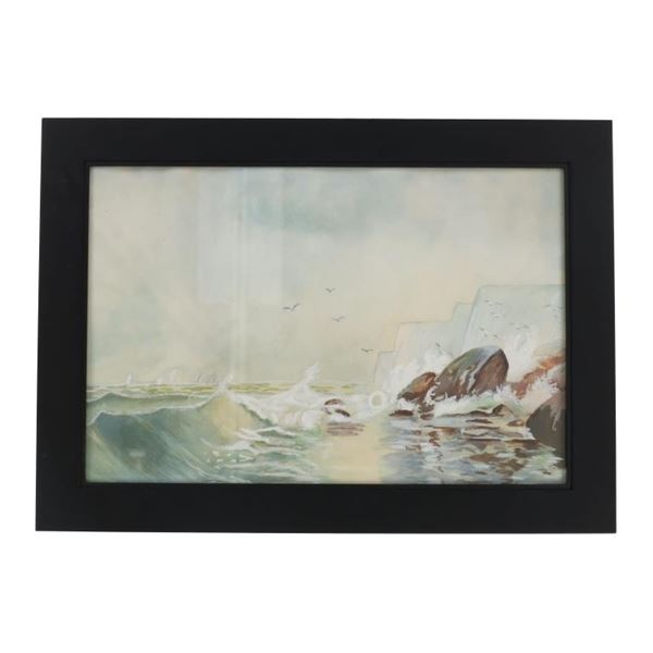 Sailing Ships by Rocky Seaside Framed Watercolor