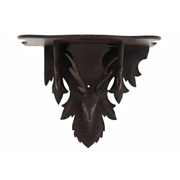19th C. German Black Forest Stag Carved Shelf