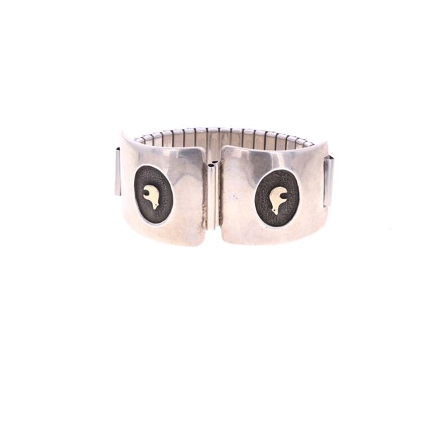 Navajo 14K & Sterling Bear Effigy Large Watch Cuff