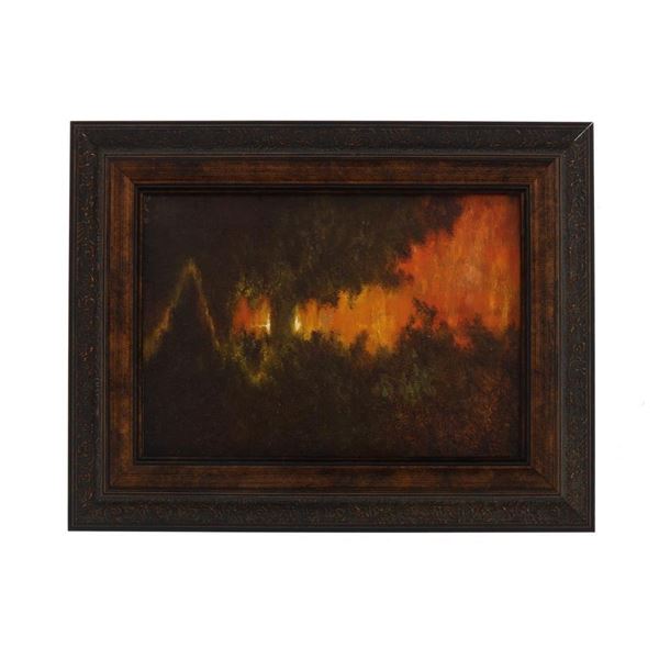"Forest Fire" Oil on Board by RK II c. 1950's