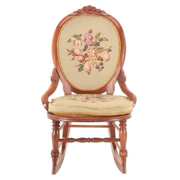 Victorian Rococo Revival Needlepoint Parlor Rocker