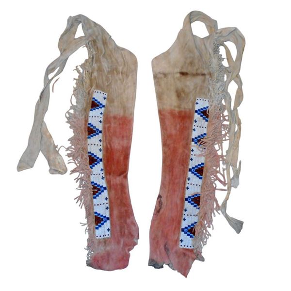 19th C. Lakota Sioux Beaded Buffalo Hide Leggings